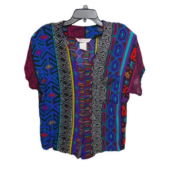 Vintage Tops - Vintage Melrose Colorful 80s Button Front Shoulder Pad Shirt Womens Size Small S